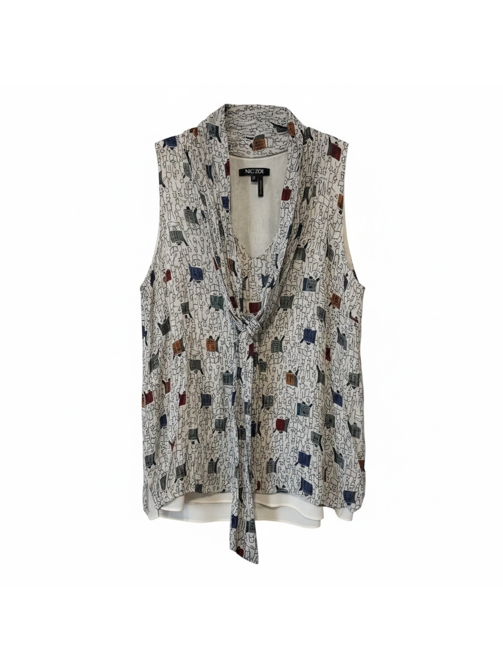 Nic+Zoe Sleeveless Printed Tie Neck Blouse Size PP